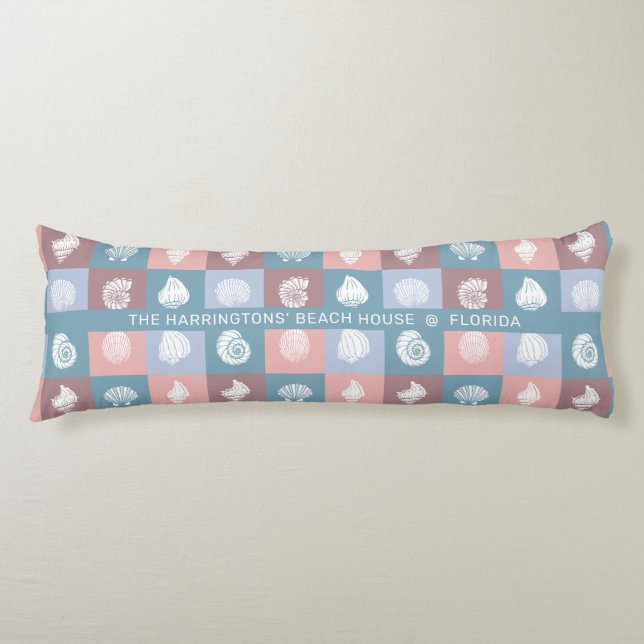 Custom Name & Location Seashells Pattern Body Cushion (Front)
