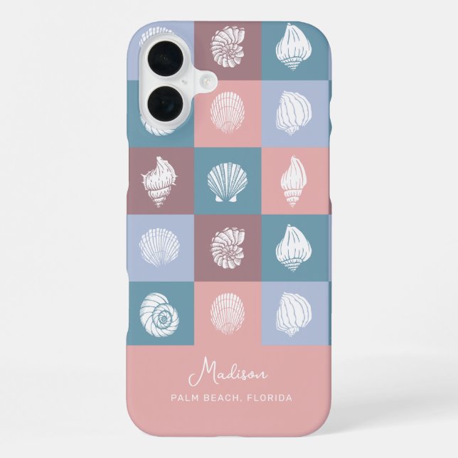 Custom Name & Location Seashells Pattern iPhone Case (Back)