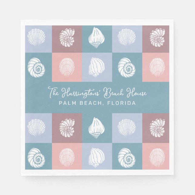 Custom Name & Location Seashells Pattern Napkin (Front)