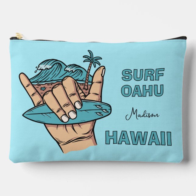Custom Name & Location Surf Shaka Accessory Pouch (Front)