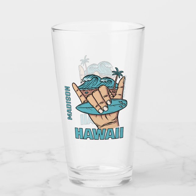 Custom Name & Location Surf Shaka Glass (Front)