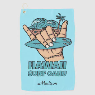 Custom Name & Location Surf Shaka Golf Towel