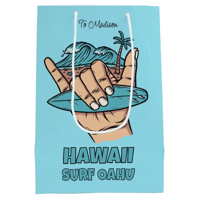 Custom Name & Location Surf Shaka Medium Gift Bag (Back)