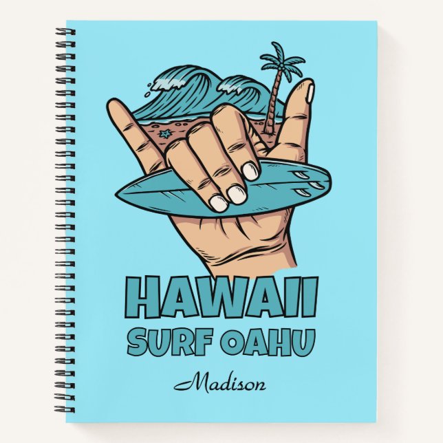 Custom Name & Location Surf Shaka Notebook (Front)