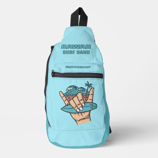 Custom Name & Location Surf Shaka Sling Bag (Front)