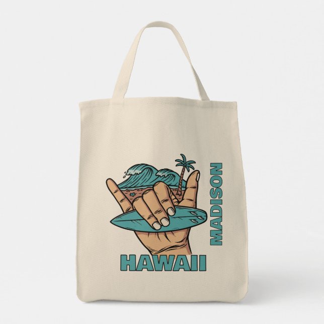 Custom Name & Location Surf Shaka Tote Bag (Back)