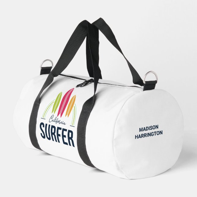 Custom Name & Location Surfer Duffle Bag (Left Corner)