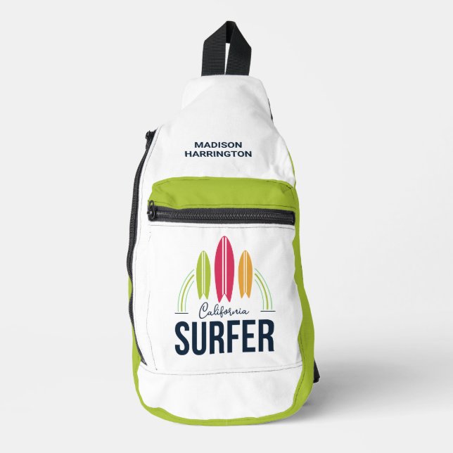 Custom Name & Location Surfer Sling Bag (Front)