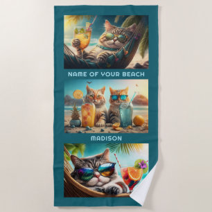 Custom Name & Location Vacation Cats Beach Towel