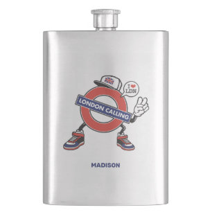 Custom Name London Calling Hip Flask