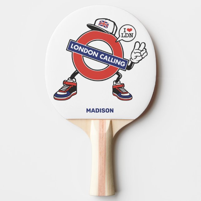 Custom Name London Calling Ping Pong Paddle (Front)