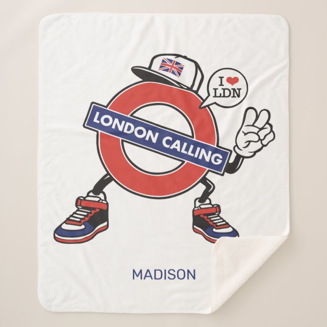 Custom Name London Calling Sherpa Blanket (Front)