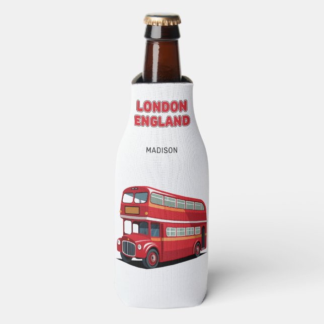 Custom Name London England Bottle Cooler (Bottle Front)