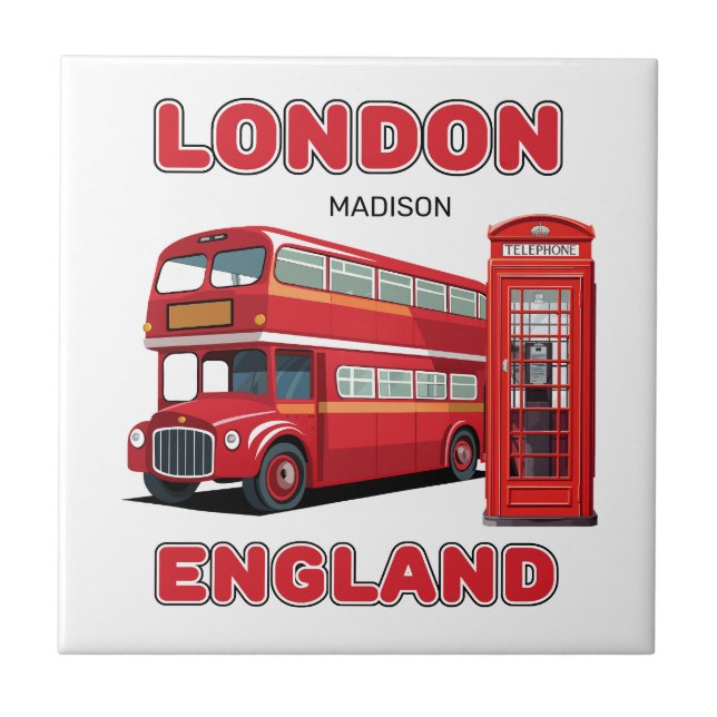 Custom Name London England Ceramic Tile (Front)