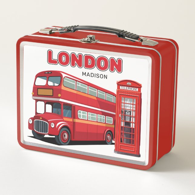 Custom Name London England Metal Lunch Box (Front)