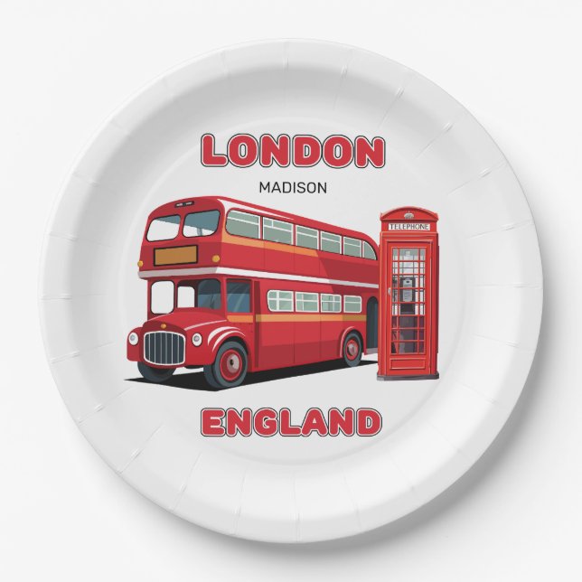 Custom Name London England Paper Plate (Front)