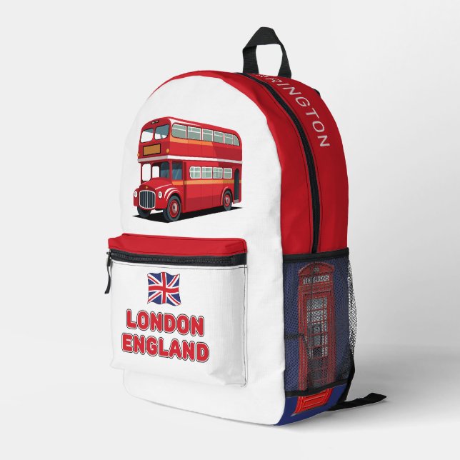 Custom Name London England Printed Backpack (Back Corner Right)