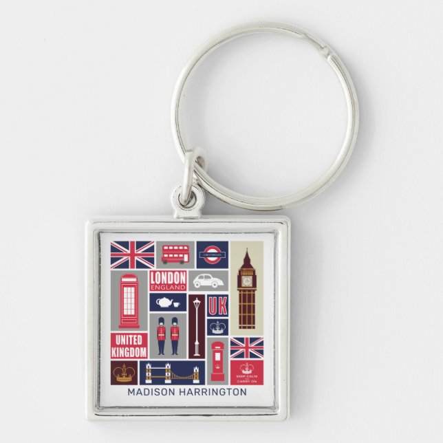 Custom Name London UK Icons Key Ring (Front)