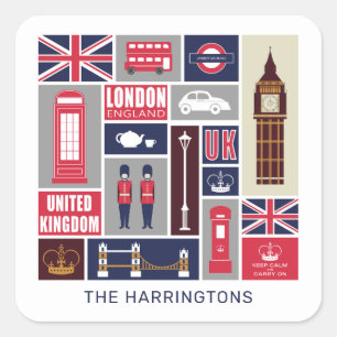 Custom Name London UK Icons Square Sticker