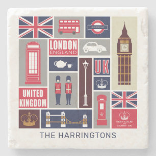 Custom Name London UK Icons Stone Coaster