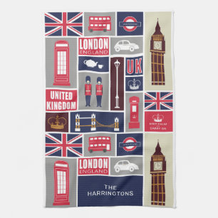 Custom Name London UK Icons Tea Towel