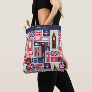 Custom Name London UK Icons Tote Bag
