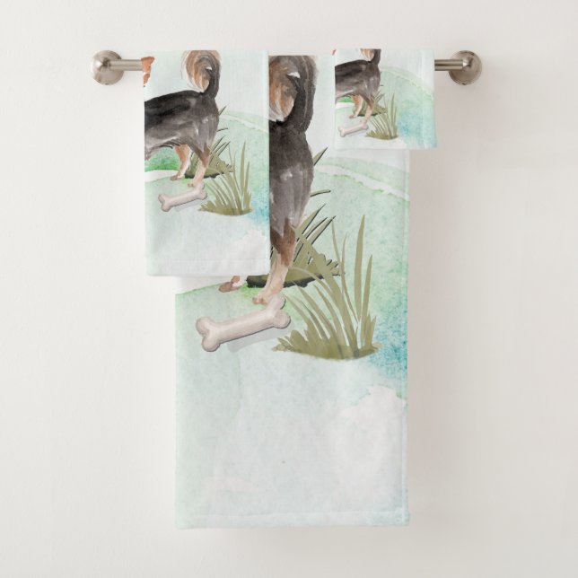 Custom Name Long Haired Chihuahua Pet Dog Bath Towel Set (Insitu)