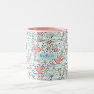 Custom Name Love Bunnies Pattern Two-Tone Coffee Mug
