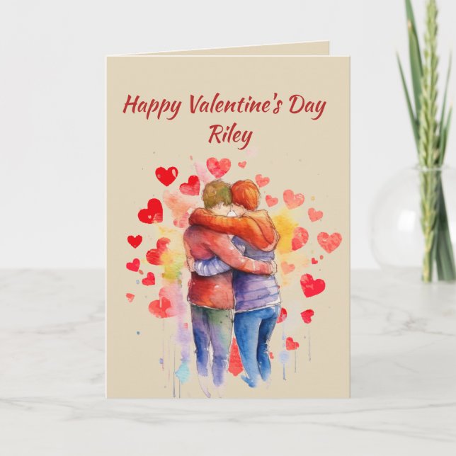 Custom Name Love Cute Non-Gender Hearts Holiday Card (Front)