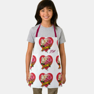 Custom Name Love Hearts Floral Monogram Apron
