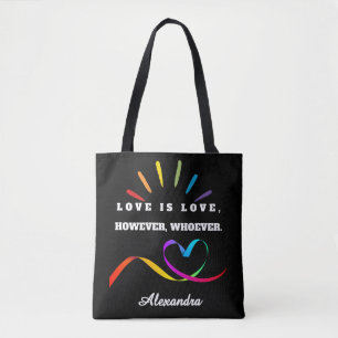 Custom Name Love is Love Minimalist Pride Tote Bag