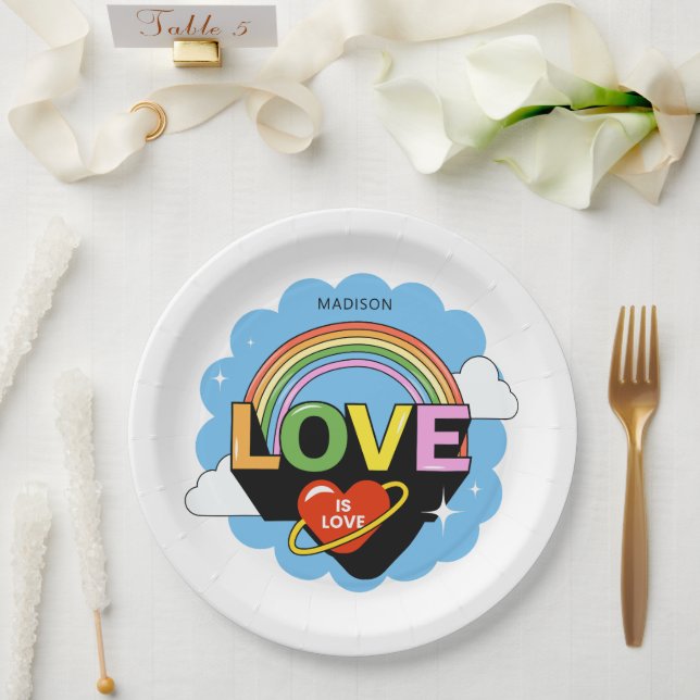 Custom Name "Love Is Love" Paper Plate (Wedding)