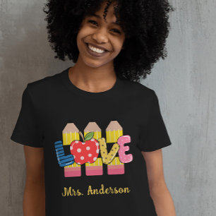 Custom Name Love Pencil PreSchool Teacher T-Shirt