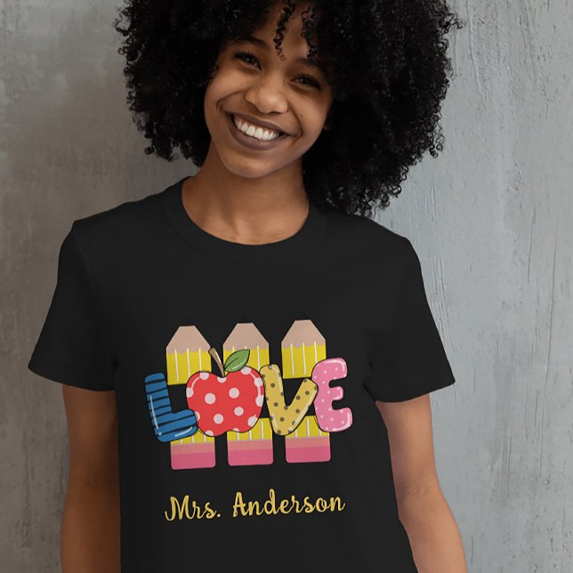 Custom Name Love Pencil PreSchool Teacher T-Shirt (Custom Name Love Pencil PreSchool Teacher T-Shirt)