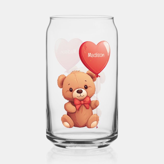 Custom Name Love Teddy Can Glass (Front)