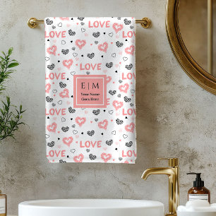 Custom Name Love Text Bath Towel Valentine Gift