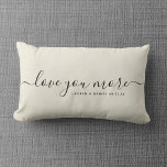 Custom Name Love you More Valentine's Day Newlywed Lumbar Cushion<br><div class="desc">Celebrate your love with this chic and romantic throw pillow featuring the date you met in a charcoal handwritten script lettering. Personalise this custom design with your own names. This would make the perfect gift for a newlywed couple, engagement, anniversary, Valentine's Day, weddings, bridal showers, and much more. The grey...</div>
