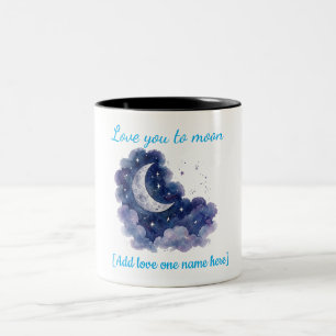 Custom Name Love You to the Moon Watercolor Moon a Two-Tone Coffee Mug