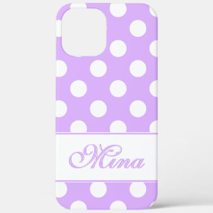 Custom Name, Lovely Lavender Big White Polka Dots iPhone 12 Pro Max Case