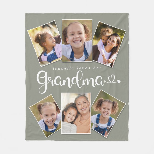 Custom Name Loves Grandma Cute Fun Photo Collage Fleece Blanket (Front)