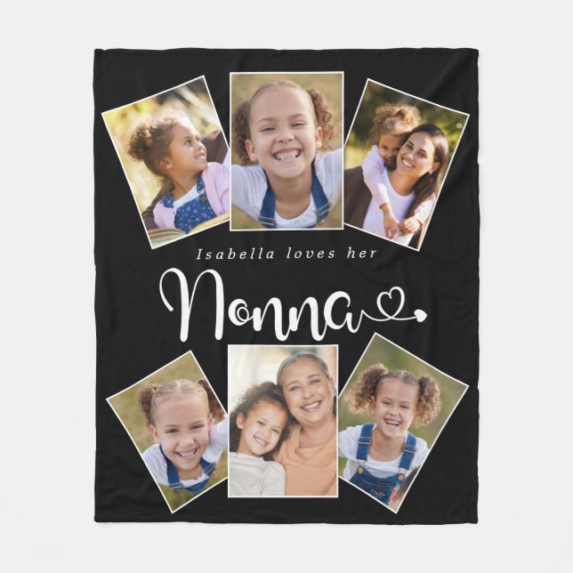 Custom Name Loves Nonna Cute Fun Photo Collage Fleece Blanket (Front)