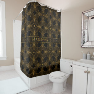 Custom Name Luxury Gold Guilloché Seamless Pattern Shower Curtain