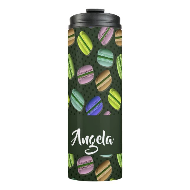Custom name macaron pattern thermal tumbler (Front)