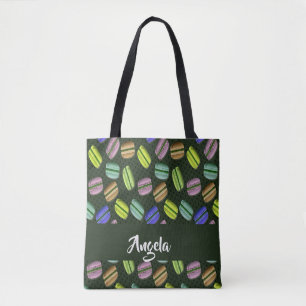 Custom name macaron pattern tote bag