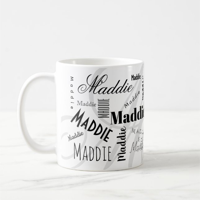 Custom Name Maddie Black White Coffee Mug (Left)