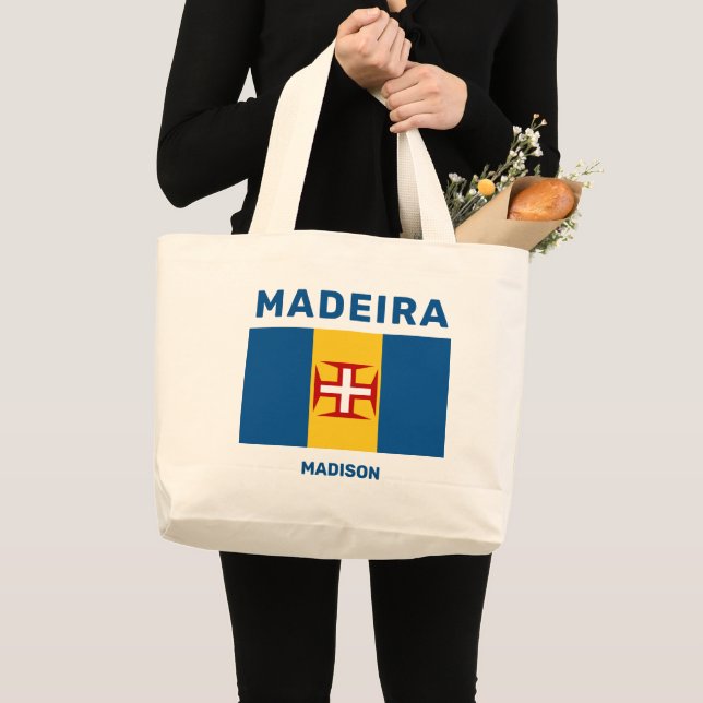 Custom Name Madeira Flag Large Tote Bag (Front (Product))