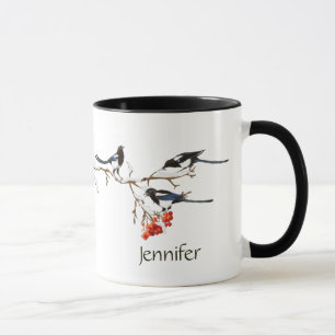 Custom Name Magpie Garden Bird Nature Art Mug