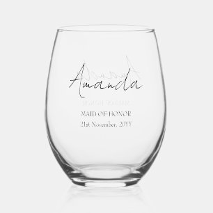 Custom Name Maid of Honor Thank you Stemless Wine Glass