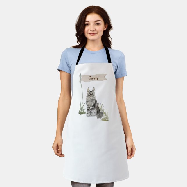 Custom Name Maine Coon Cat Pet Apron (Worn)