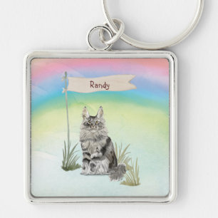 Custom Name Maine Coon Cat Pet Key Ring